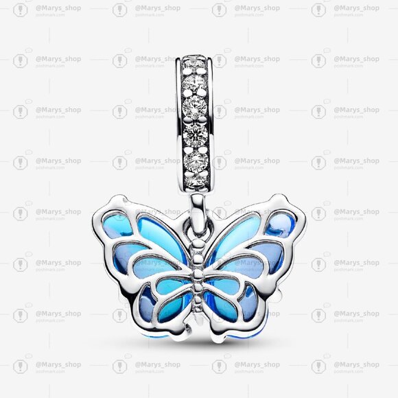 Pandora Blue Murano Glass Butterfly Dangle Charm - Picture 2 of 4